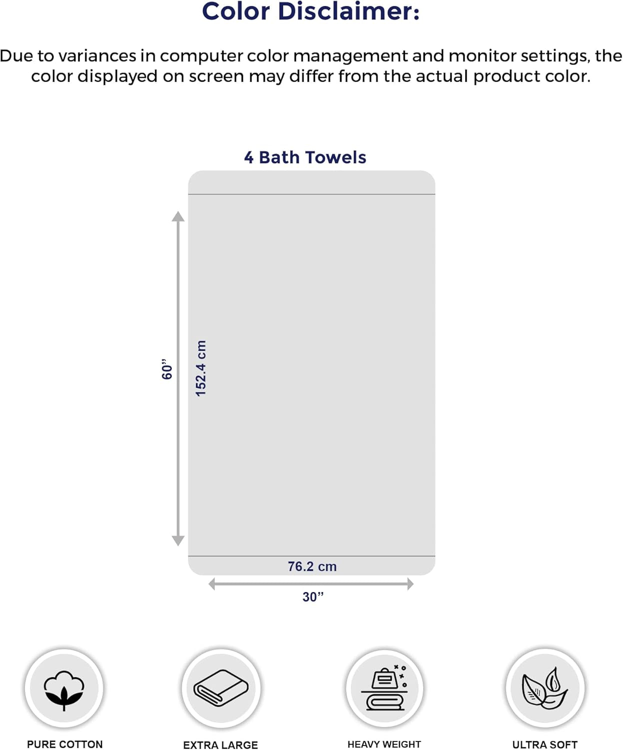 Pack of 4 XL Bath Towels 30 X 60 Inches, Extra Large, 100% Cotton, Heavy Weight, Absorbent & Soft, Perfect for Bathroom, Dark Grey