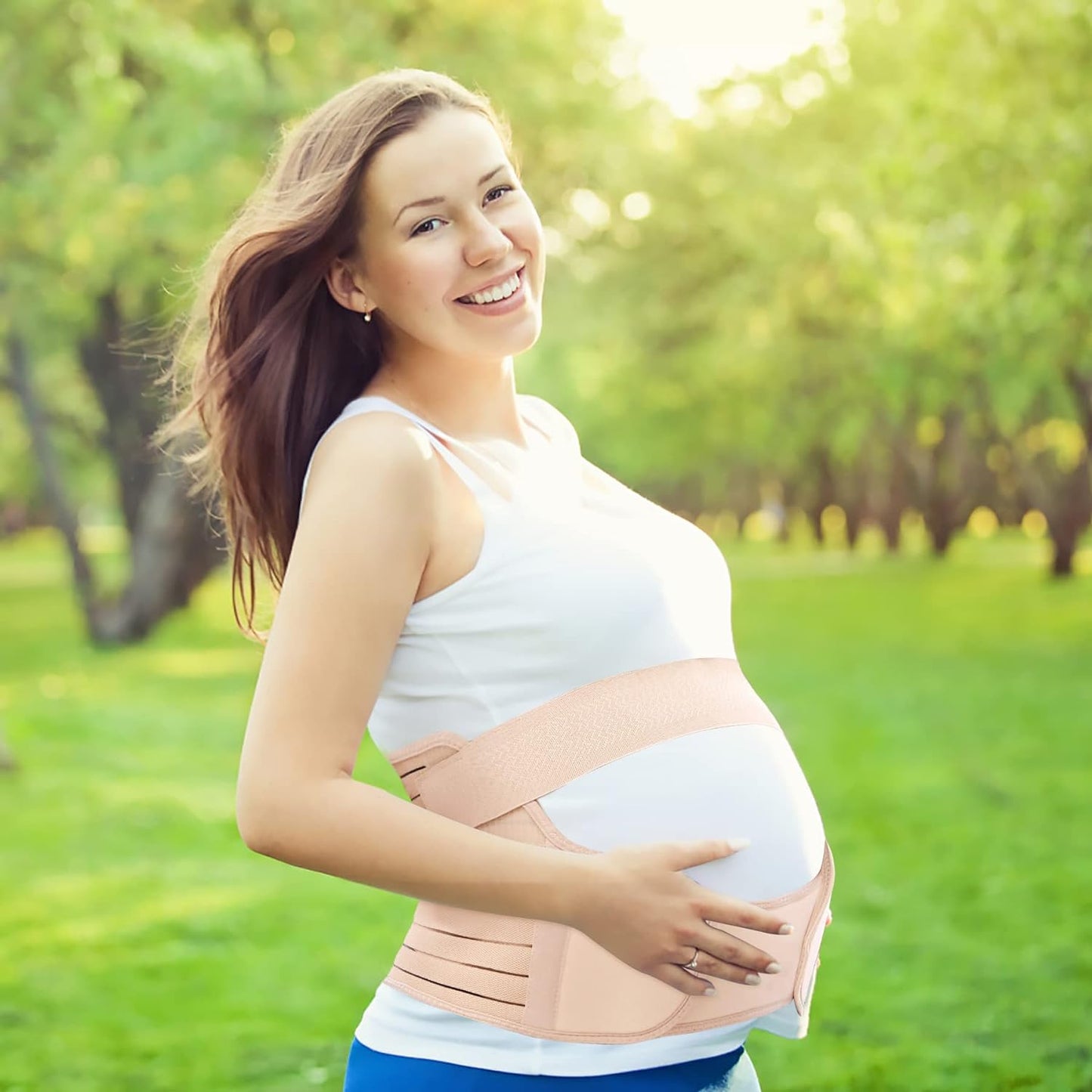 Maternity Belly Band for Pregnancy Belly Support Belt 3 in 1 Belly Brace Bands for Pregnant Women Back/Pelvic Pain Relief Care Adjustable, Beige