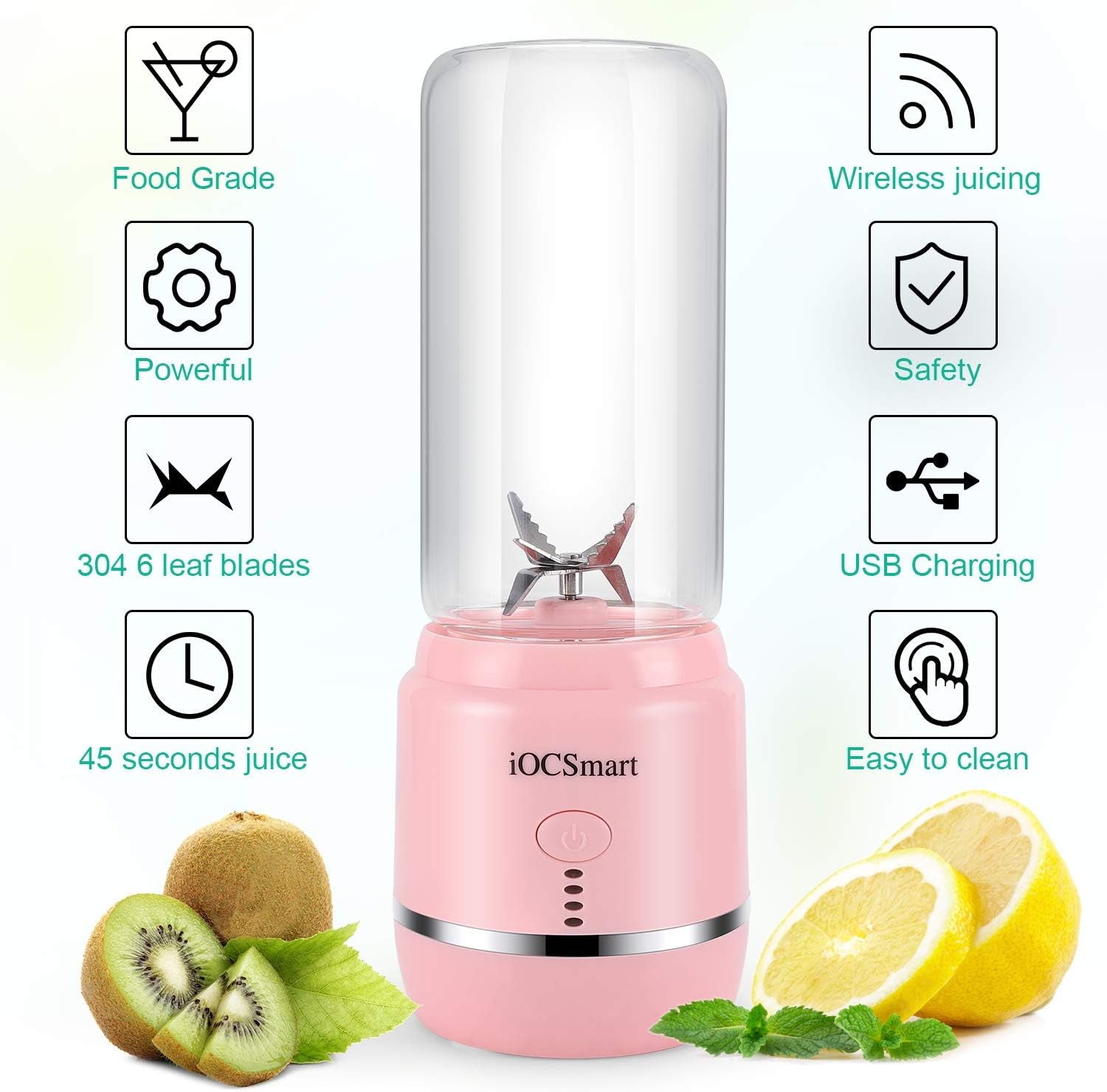 Portable Blender on the Go, Mini Blender for Shakes and Smoothies, Personal Juicer Blender USB Rechargeable with Juice Cup Lid 4000Mah Battery (Pink 2)