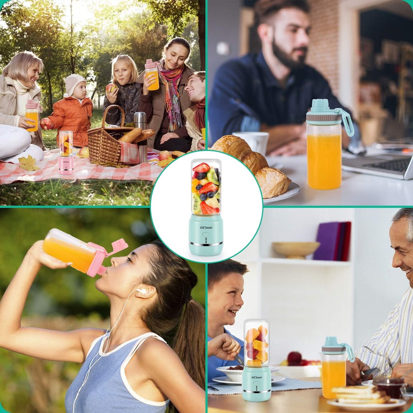 Portable Blender on the Go, Mini Juicer Blender for Shakes and Smoothies, Personal Blender USB Rechargeable with 2 Juice Cup (Blue)