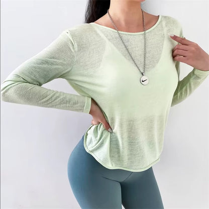 Woman Sexy Back Sports Top Yoga Shirts Long-Sleeved Breathable Gym Workout Running Top Fitness Clothes