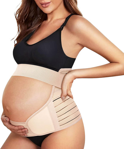 Maternity Belly Band for Pregnancy Belly Support Belt 3 in 1 Belly Brace Bands for Pregnant Women Back/Pelvic Pain Relief Care Adjustable, Beige