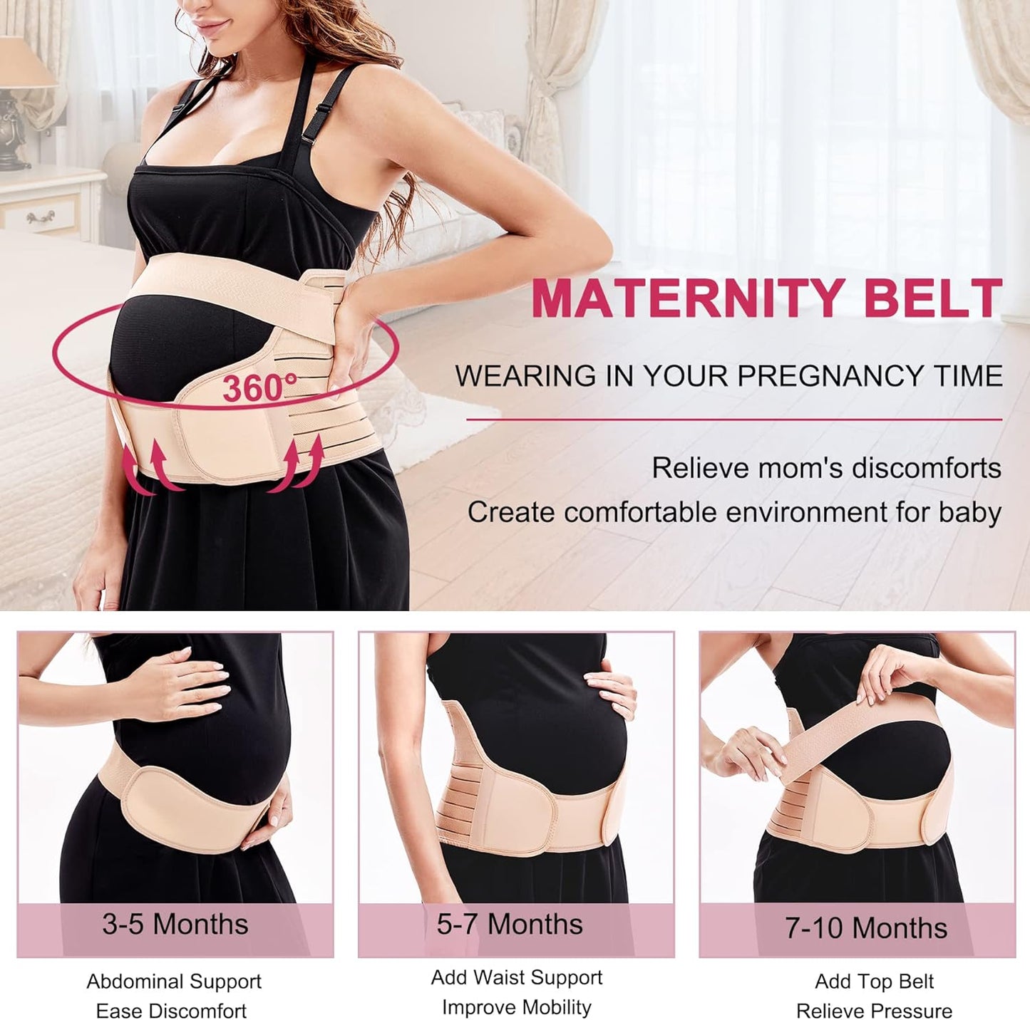 Maternity Belly Band for Pregnancy Belly Support Belt 3 in 1 Belly Brace Bands for Pregnant Women Back/Pelvic Pain Relief Care Adjustable, Beige