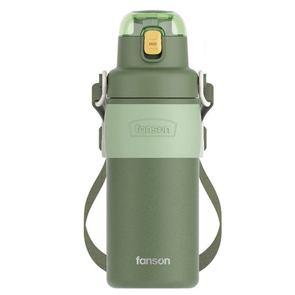 Stainless Steel Vacuum Flask With Strap And Large Capacity Water Bottle