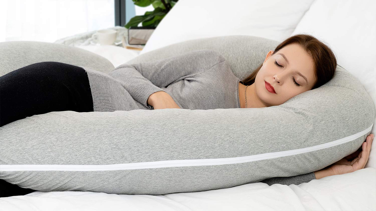 Pregnancy Pillow for Sleeping, Maternity Pillow with Jersey Cotton Cover,C Shaped Body Pillow for Pregnant Women(Grey Jersey)