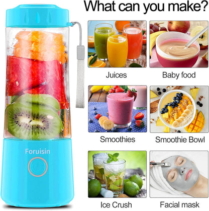 Portable Blender, Personal Blender 14 OZ Smoothie Maker Blender, Personal Smoothie Mixer, Usb Rechargeble Baby Milkshake Mixing with Six Blades, Blue