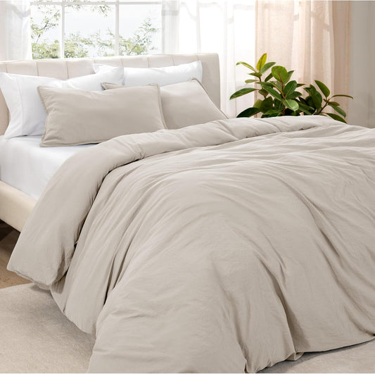 Microfiber Duvet Cover Set - Ultra Soft Washed Microfiber - Twin/Twin Extra Long - Linen-Like Look - Easy Care - Breathable Fabric - Our Softest Duvet Cover Set (Twin/Twin XL, Fog)