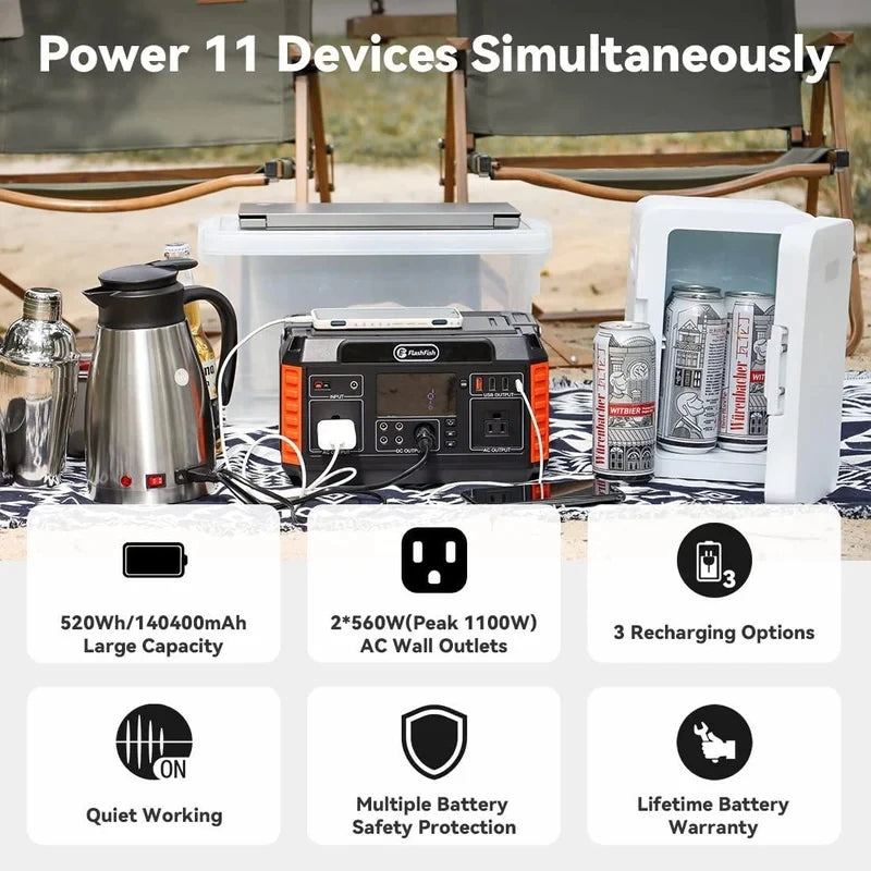 [US Direct] Flashfish P60 560W Portable Power Station 520Wh 140400Mah Solar Generator 110V Pure Sine Wave Power Generator for Camping Travel