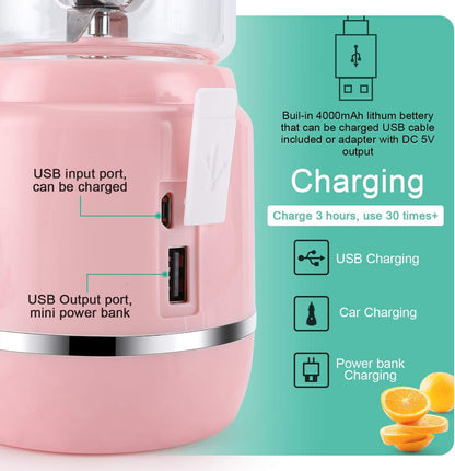Portable Blender on the Go, Mini Blender for Shakes and Smoothies, Personal Juicer Blender USB Rechargeable with Juice Cup Lid 4000Mah Battery (Pink 2)