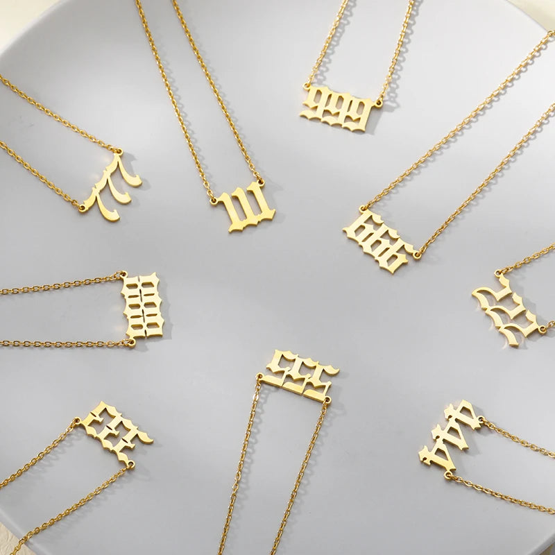 444 666 777 Angel Number Necklace Devil Angel 999 222 111 Necklace for Women Collares Chain Stainless Steel Minimalist Jewelry