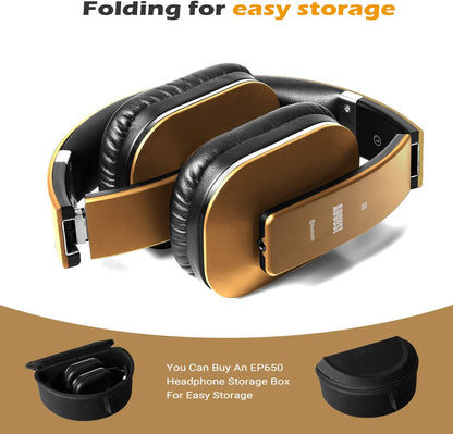 EP650 Bluetooth over Ear Wireless Stereo NFC 3.5Mm Headphones with Rechargeable Battery, Multipoint and Built-In Microphone for Mobile Phones, Iphone, Ipad, Laptops, Tablets, Smartphones - Gold