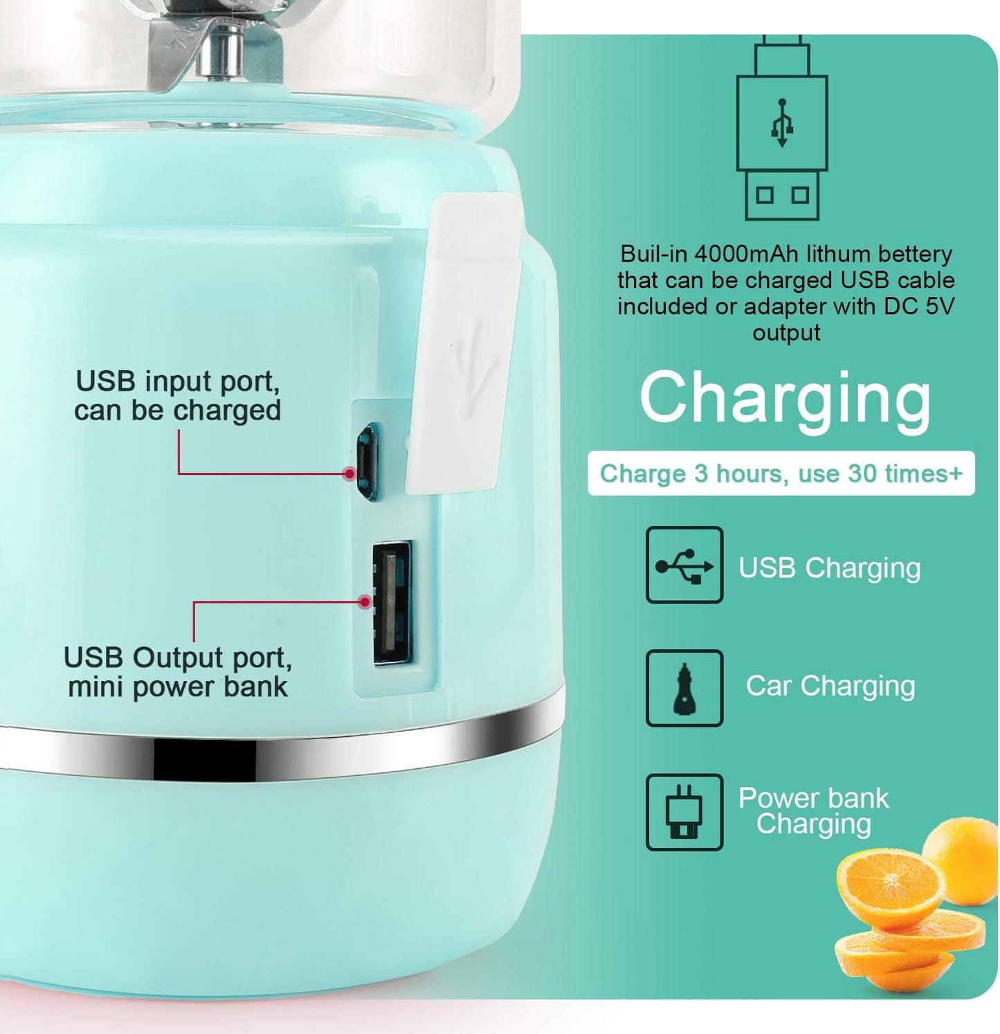 Portable Blender on the Go, Mini Juicer Blender for Shakes and Smoothies, Personal Blender USB Rechargeable with 2 Juice Cup (Blue)