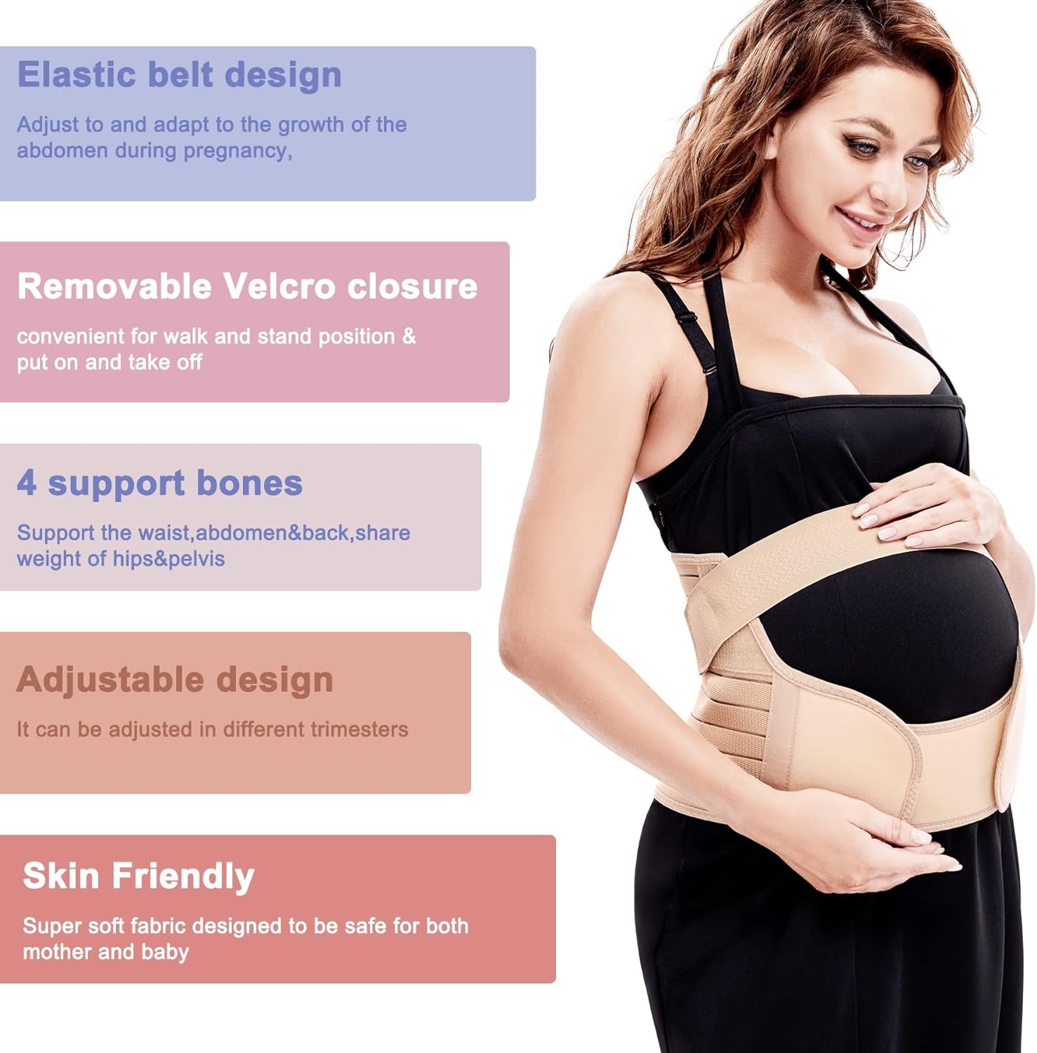 Maternity Belly Band for Pregnancy Belly Support Belt 3 in 1 Belly Brace Bands for Pregnant Women Back/Pelvic Pain Relief Care Adjustable, Beige