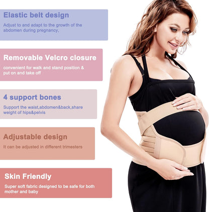 Maternity Belly Band for Pregnancy Belly Support Belt 3 in 1 Belly Brace Bands for Pregnant Women Back/Pelvic Pain Relief Care Adjustable, Beige