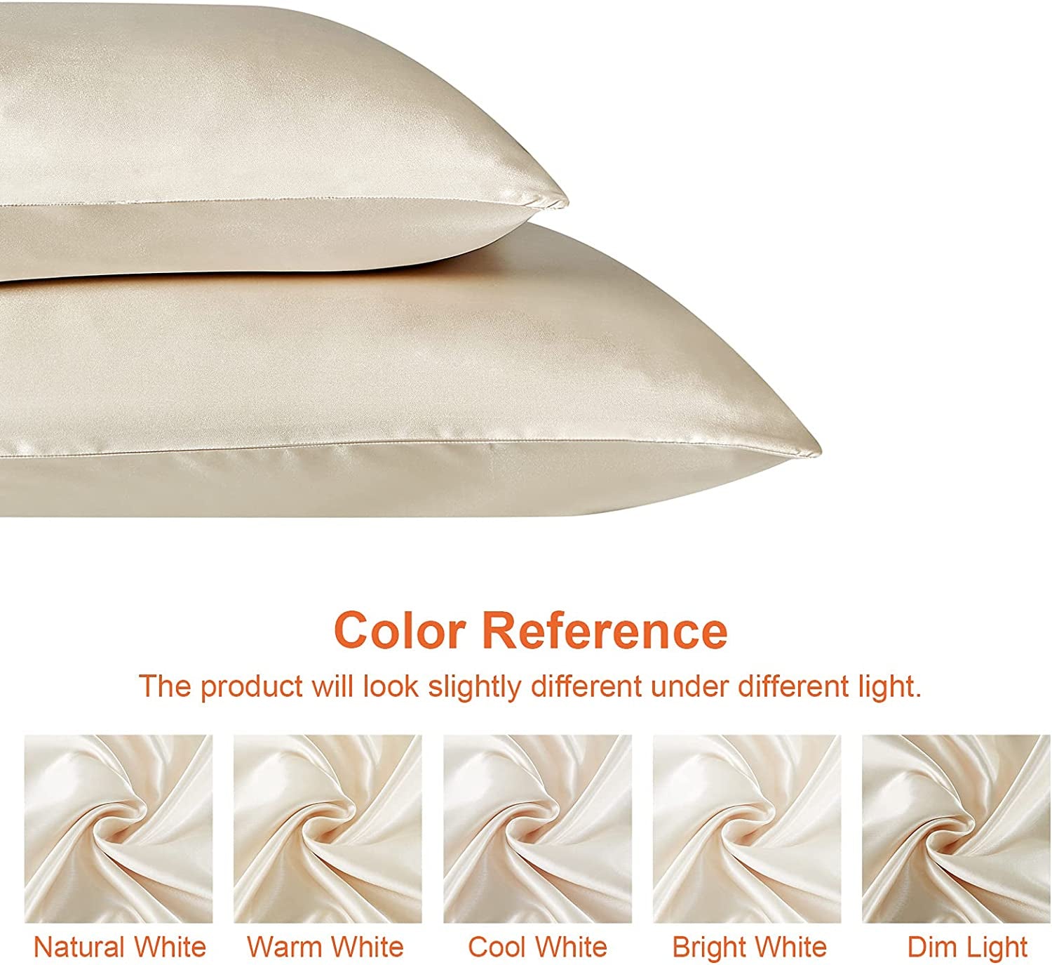 Satin Pillowcase Queen Set of 2, Soft Pillowcases for Hair and Skin Similar to Silk, Beige Pillow Cases 2 Pack with Envelope Closure, 20X30 Inches
