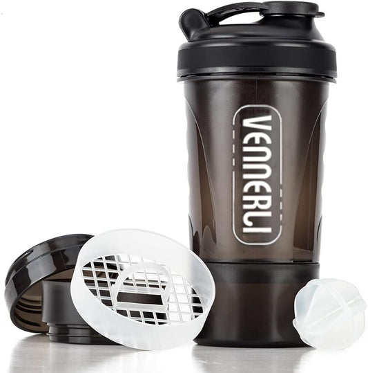 Protein Shaker Bottle 20Oz Shaker Cup with Ball Shaker Bottle for Protein Mixes 600Ml Gym Water Bottle with Storage Bpa-Free Sports Water Bottle for Fitness, Traveling, Indoor and Outdoor Activity (Black)