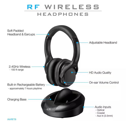 Wireless Radio Frequency Headphones with Charging Dock