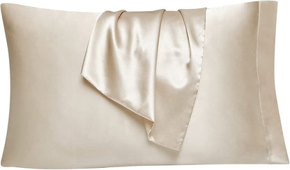 Satin Pillowcase Queen Set of 2, Soft Pillowcases for Hair and Skin Similar to Silk, Beige Pillow Cases 2 Pack with Envelope Closure, 20X30 Inches