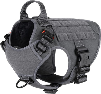 Tactical Dog Harness, Medium Size,2X Metal Buckle,Working Dog MOLLE Vest with Handle,No Pulling Front Leash Clip,Hook and Loop Panel (Grey,M (Pack of 1))