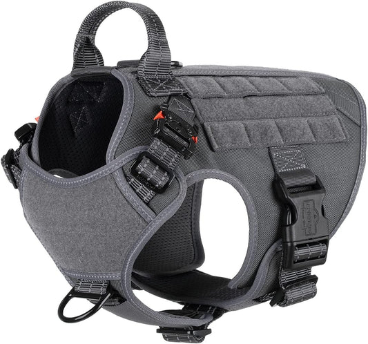 Tactical Dog Harness, Medium Size,2X Metal Buckle,Working Dog MOLLE Vest with Handle,No Pulling Front Leash Clip,Hook and Loop Panel (Grey,M (Pack of 1))