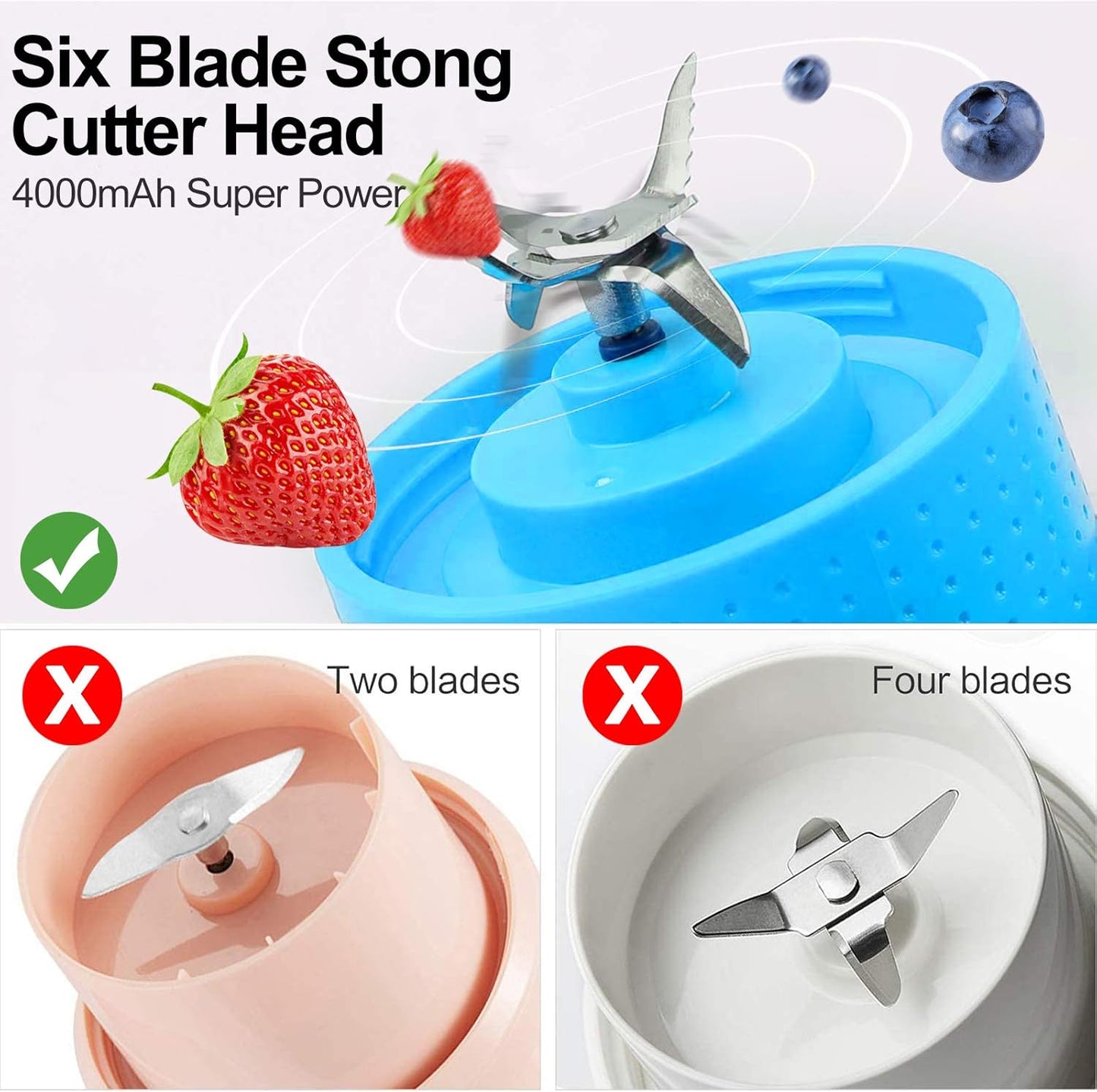 Portable Blender, Personal Blender 14 OZ Smoothie Maker Blender, Personal Smoothie Mixer, Usb Rechargeble Baby Milkshake Mixing with Six Blades, Blue