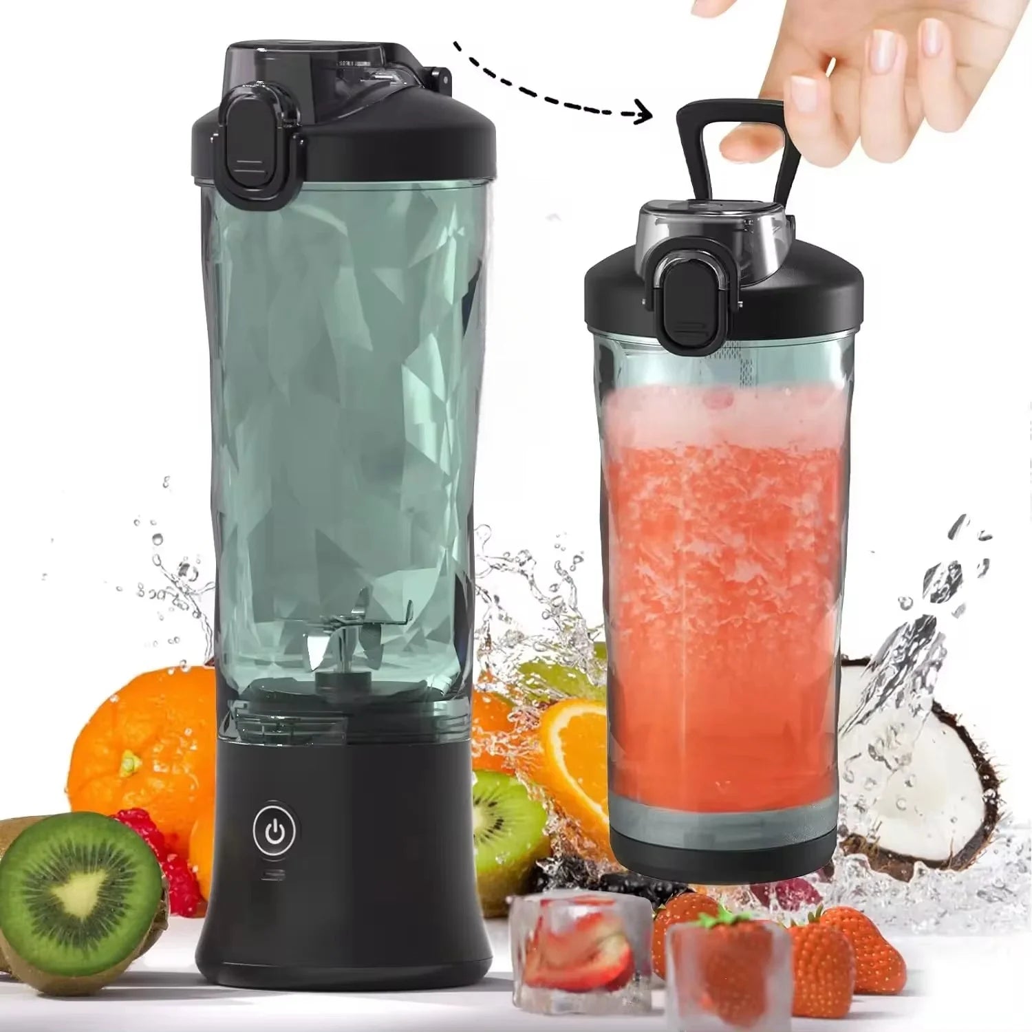 New 4000Mah Portable Juicer Cup 600ML Large Capacity 10-Leaf Blade Powerful Motor Fast Stirring Blender Mixer Outdoor Mixing Cup