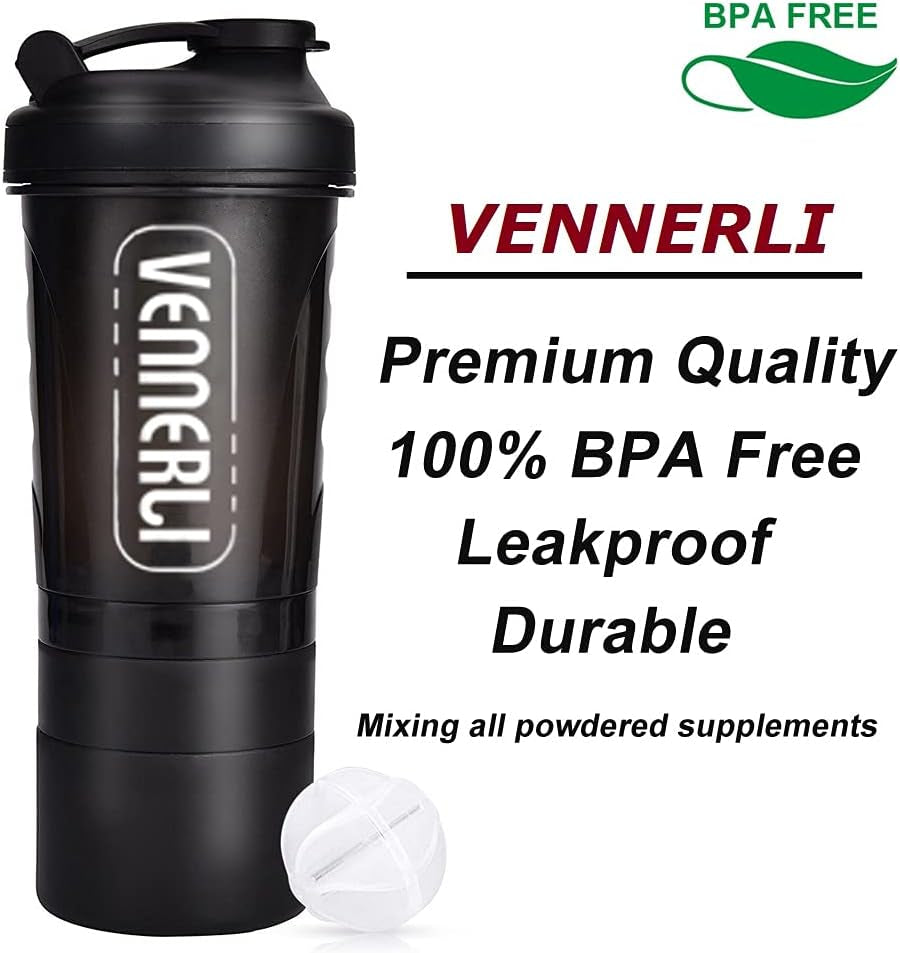 Protein Shaker Bottle 20Oz Shaker Cup with Ball Shaker Bottle for Protein Mixes 600Ml Gym Water Bottle with Storage Bpa-Free Sports Water Bottle for Fitness, Traveling, Indoor and Outdoor Activity (Black)