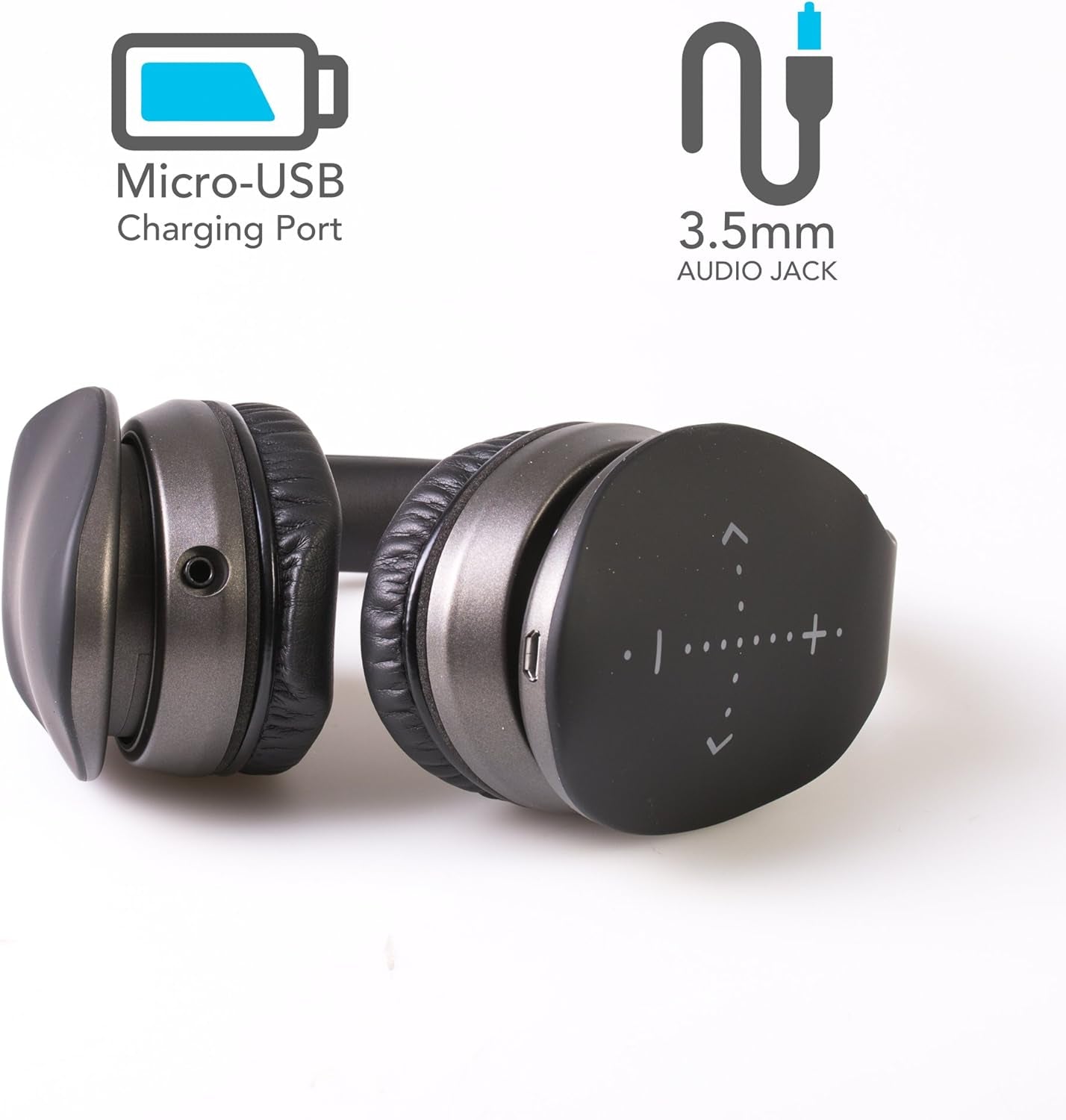 Ihip Side Swipe Touch Control Wireless Bluetooth Headphones over Ear - Foldable, Soft Memory-Protein Earmuffs, W/Built-In Mic and Wired Mode for Pc/Cell Phones/Tv - Black - Touch Only + Knob