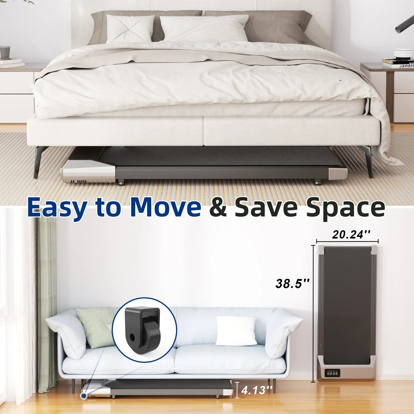 Walking Pad, Walking Treadmill under Desk Treadmill 2 in 1 for Home/Office with Remote Control, Small Treadmill with LED Display(Gary)