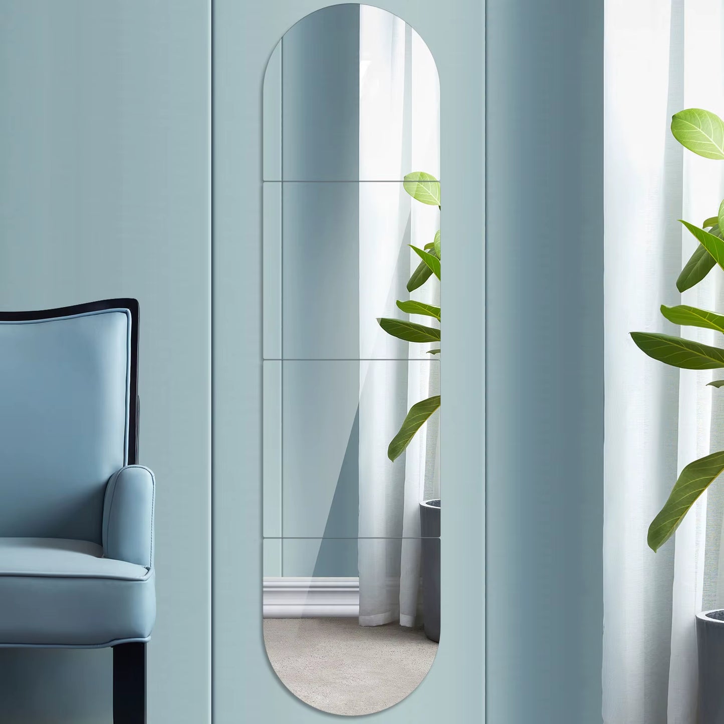 4 Pcs Full Length Acrylic Mirror Set Self Adhesive Acrylic Mirror DIY Flexible Mirror Stickers for Living Room Bathroom Decor