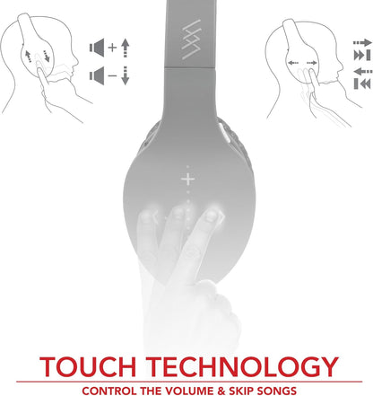 Ihip Side Swipe Touch Control Wireless Bluetooth Headphones over Ear - Foldable, Soft Memory-Protein Earmuffs, W/Built-In Mic and Wired Mode for Pc/Cell Phones/Tv - Black - Touch Only + Knob