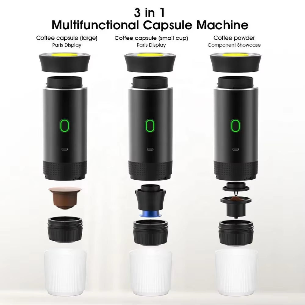 Wireless Electric Portable Espresso 3-In-1 Coffee Machine for Car & Home Camping Coffee Maker Capsule Powder Travel Coffee Maker