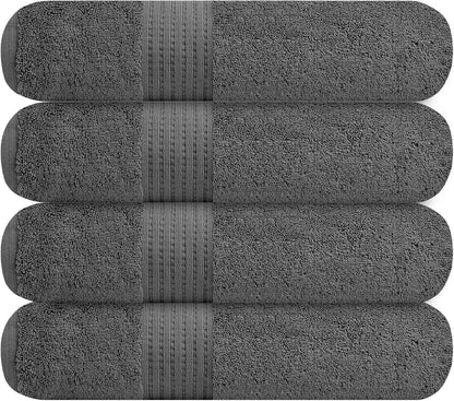 Pack of 4 XL Bath Towels 30 X 60 Inches, Extra Large, 100% Cotton, Heavy Weight, Absorbent & Soft, Perfect for Bathroom, Dark Grey