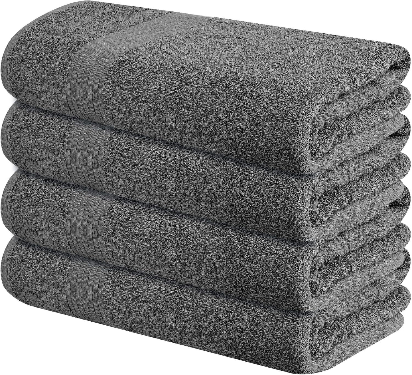Pack of 4 XL Bath Towels 30 X 60 Inches, Extra Large, 100% Cotton, Heavy Weight, Absorbent & Soft, Perfect for Bathroom, Dark Grey