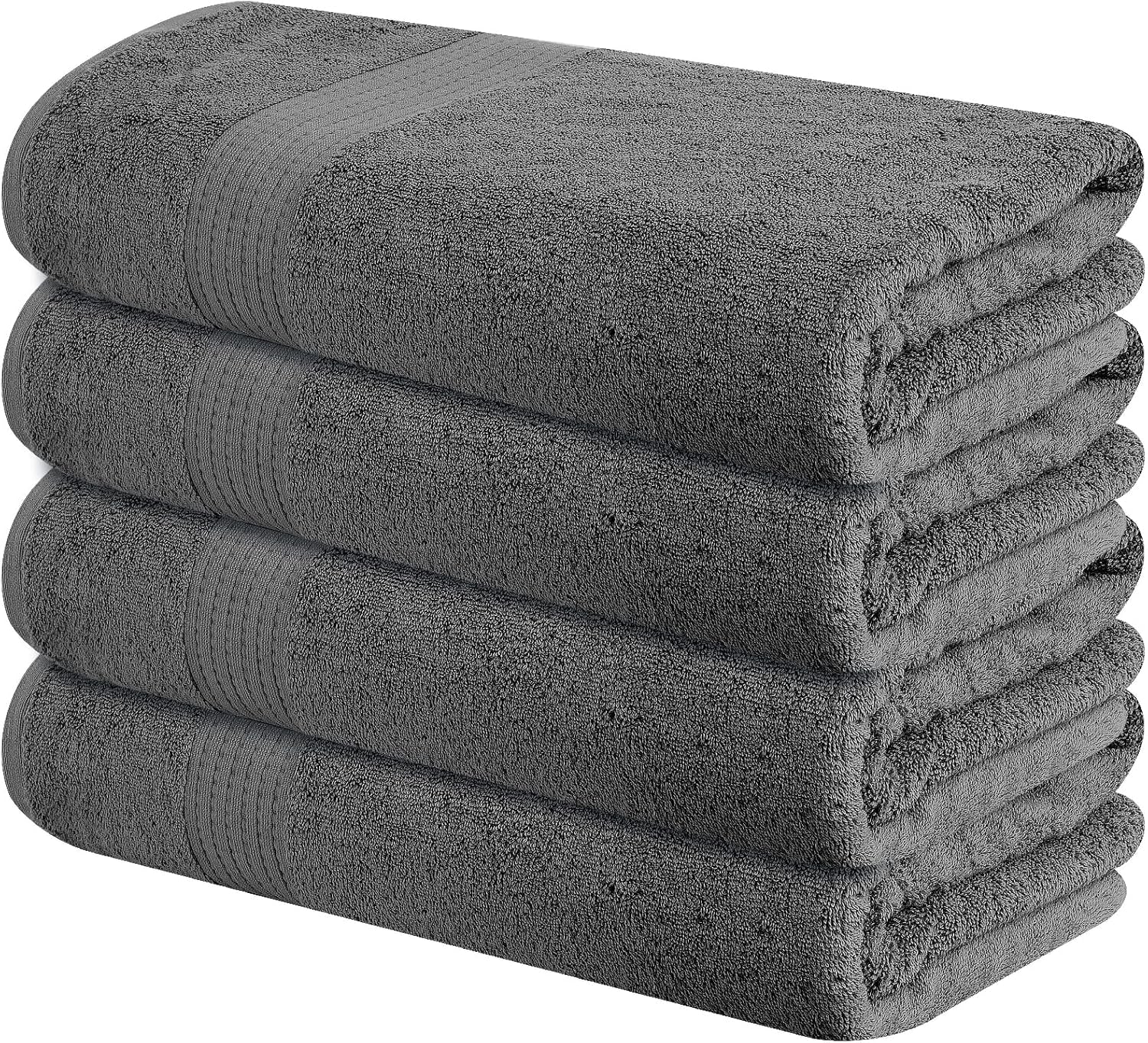 Pack of 4 XL Bath Towels 30 X 60 Inches, Extra Large, 100% Cotton, Heavy Weight, Absorbent & Soft, Perfect for Bathroom, Dark Grey