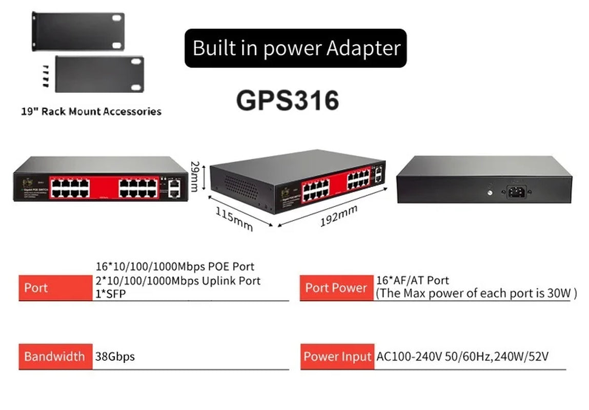 Cloud-Managed POE Switch 4/8/16 Port 48V Active POE Desktop 100/1000Mbps SFP APP Control Switch Pulg and Play IP Camera