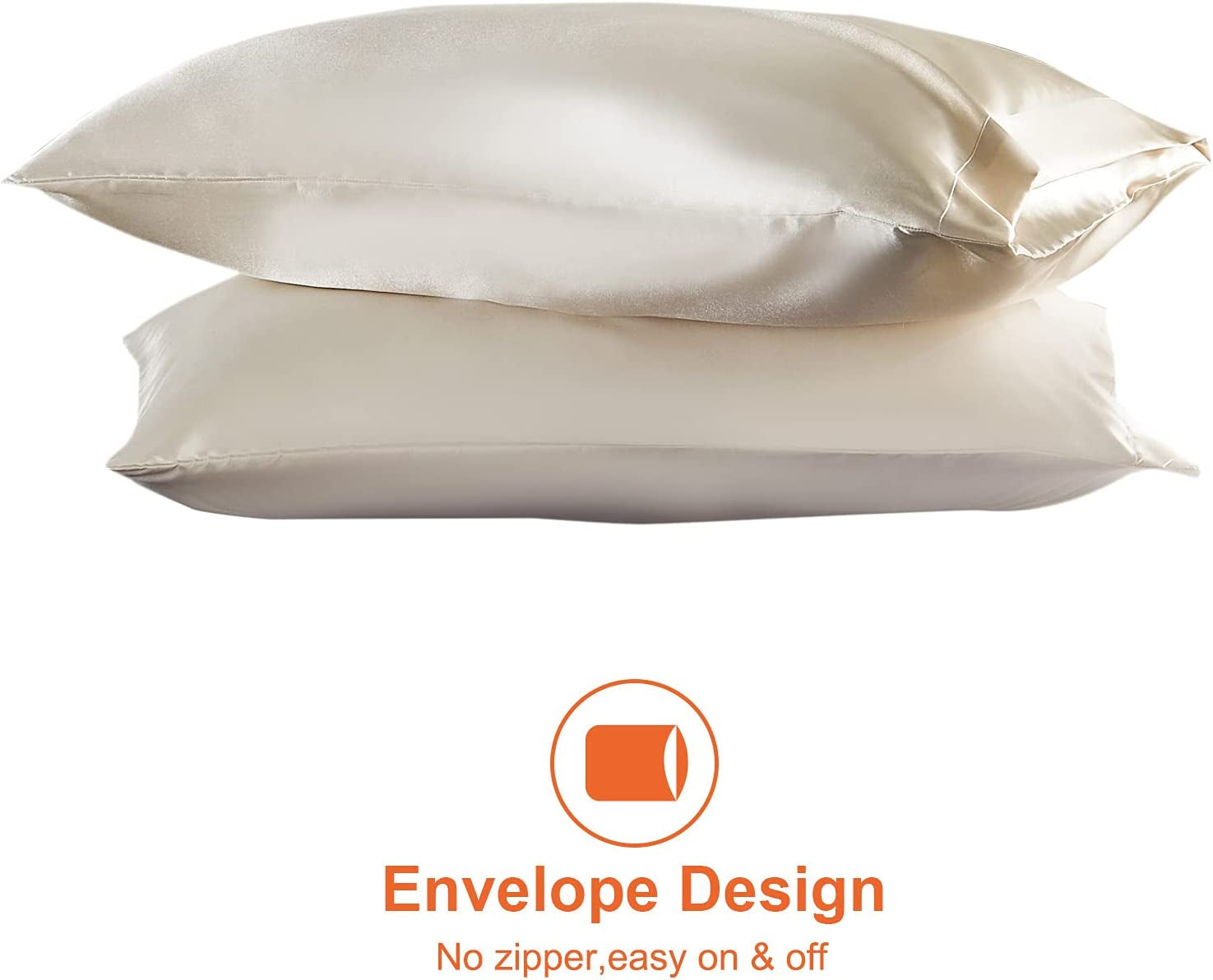 Satin Pillowcase Queen Set of 2, Soft Pillowcases for Hair and Skin Similar to Silk, Beige Pillow Cases 2 Pack with Envelope Closure, 20X30 Inches