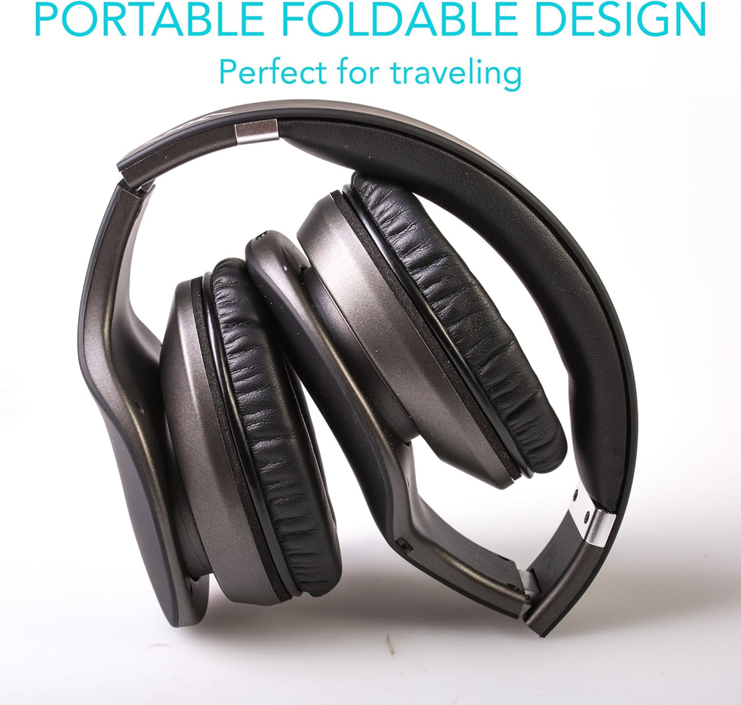 Ihip Side Swipe Touch Control Wireless Bluetooth Headphones over Ear - Foldable, Soft Memory-Protein Earmuffs, W/Built-In Mic and Wired Mode for Pc/Cell Phones/Tv - Black - Touch Only + Knob