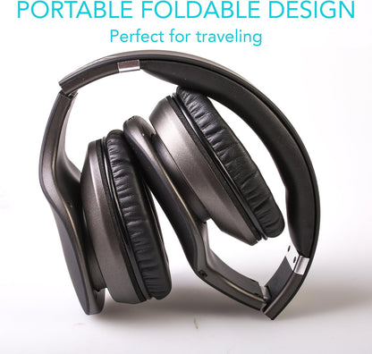 Ihip Side Swipe Touch Control Wireless Bluetooth Headphones over Ear - Foldable, Soft Memory-Protein Earmuffs, W/Built-In Mic and Wired Mode for Pc/Cell Phones/Tv - Black - Touch Only + Knob