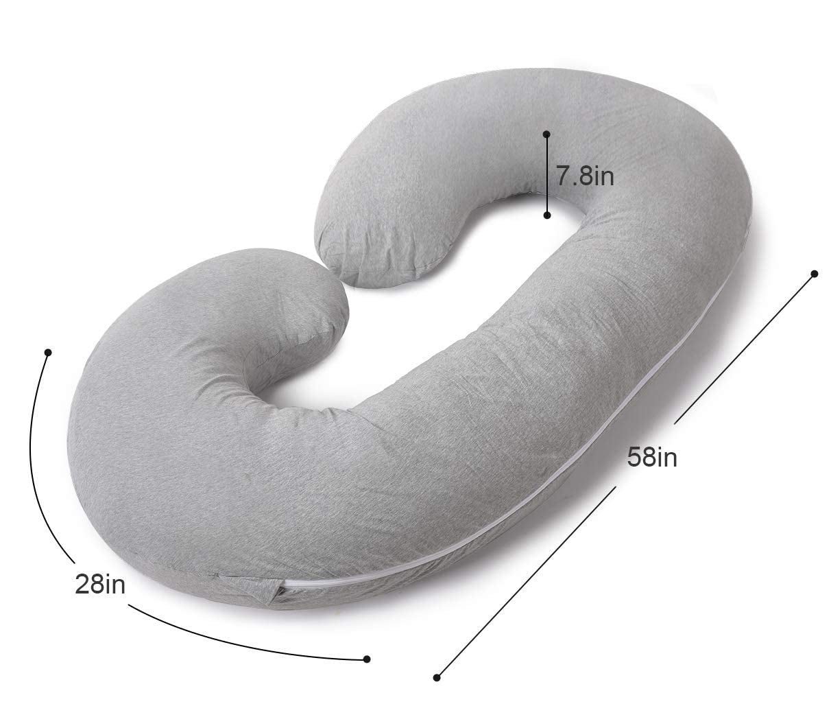 Pregnancy Pillow for Sleeping, Maternity Pillow with Jersey Cotton Cover,C Shaped Body Pillow for Pregnant Women(Grey Jersey)