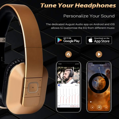 EP650 Bluetooth over Ear Wireless Stereo NFC 3.5Mm Headphones with Rechargeable Battery, Multipoint and Built-In Microphone for Mobile Phones, Iphone, Ipad, Laptops, Tablets, Smartphones - Gold