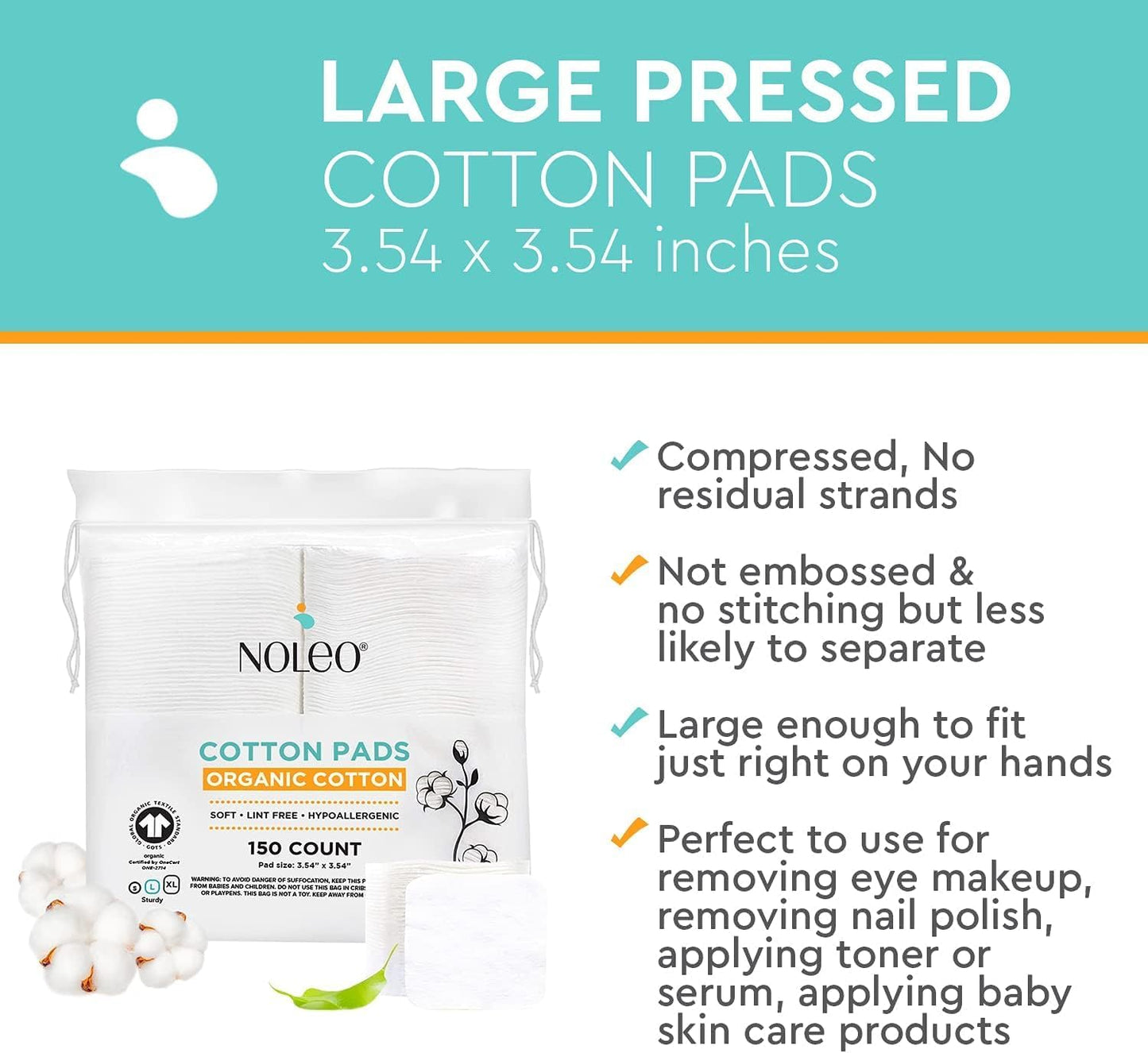 Cotton Rounds & Pads (150 Count (Pack of 1), Large & Pressed)