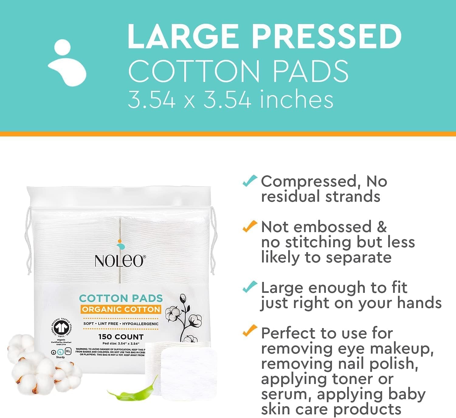 Cotton Rounds & Pads (150 Count (Pack of 1), Large & Pressed)